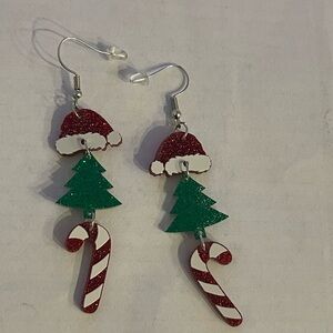 Festive Christmas Earrings with Santa Hat and Candy Cane